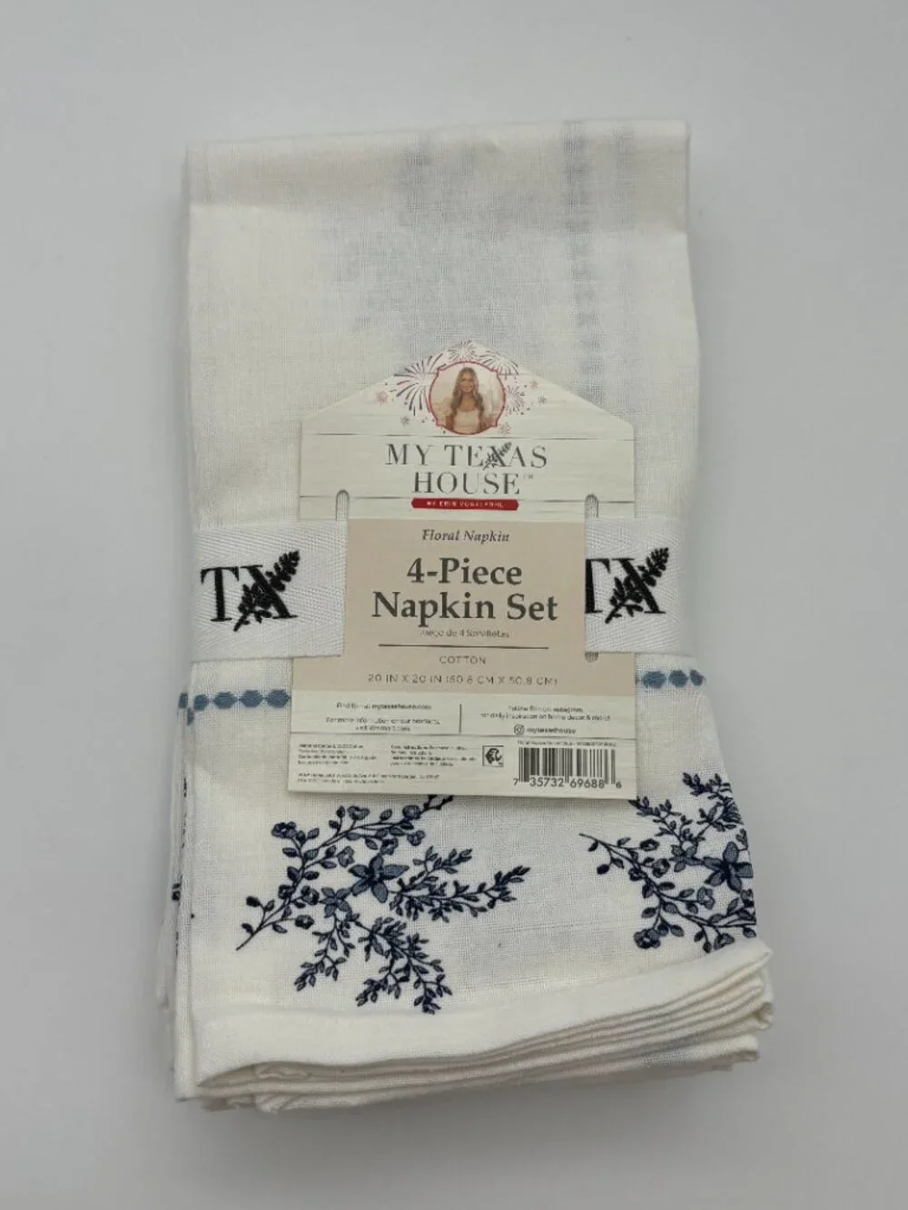 My Texas House Blue & White Floral Cotton Cloth Napkins, 20